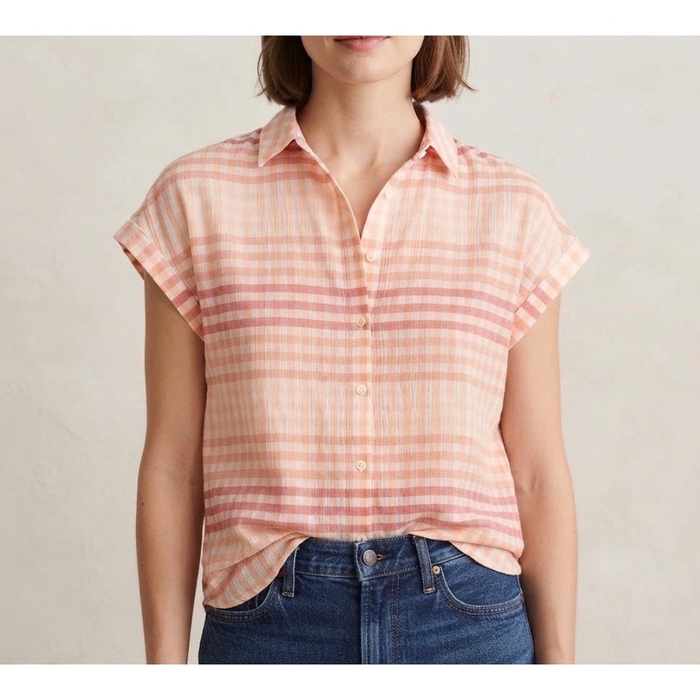 Madewell Central Shirt Orange Pink Gingham Mix Button Down Top Small